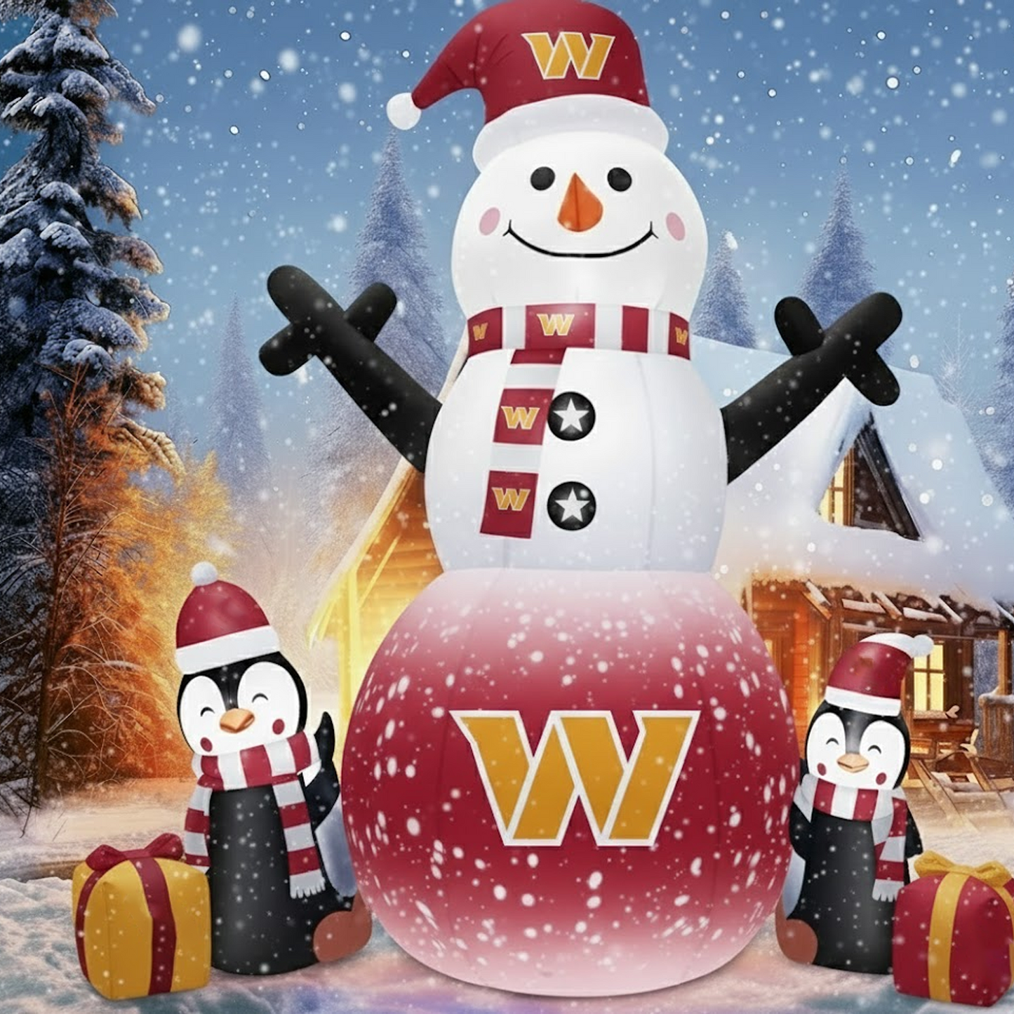 WAS X NFL Inflatable Snowman Decoration with Penguin Companions NAK NHT