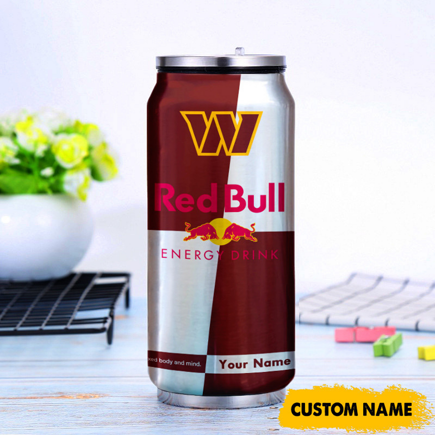 WAS x NFL Mix RedB Drink Can Tumbler Custom Any Name DATND TANTD