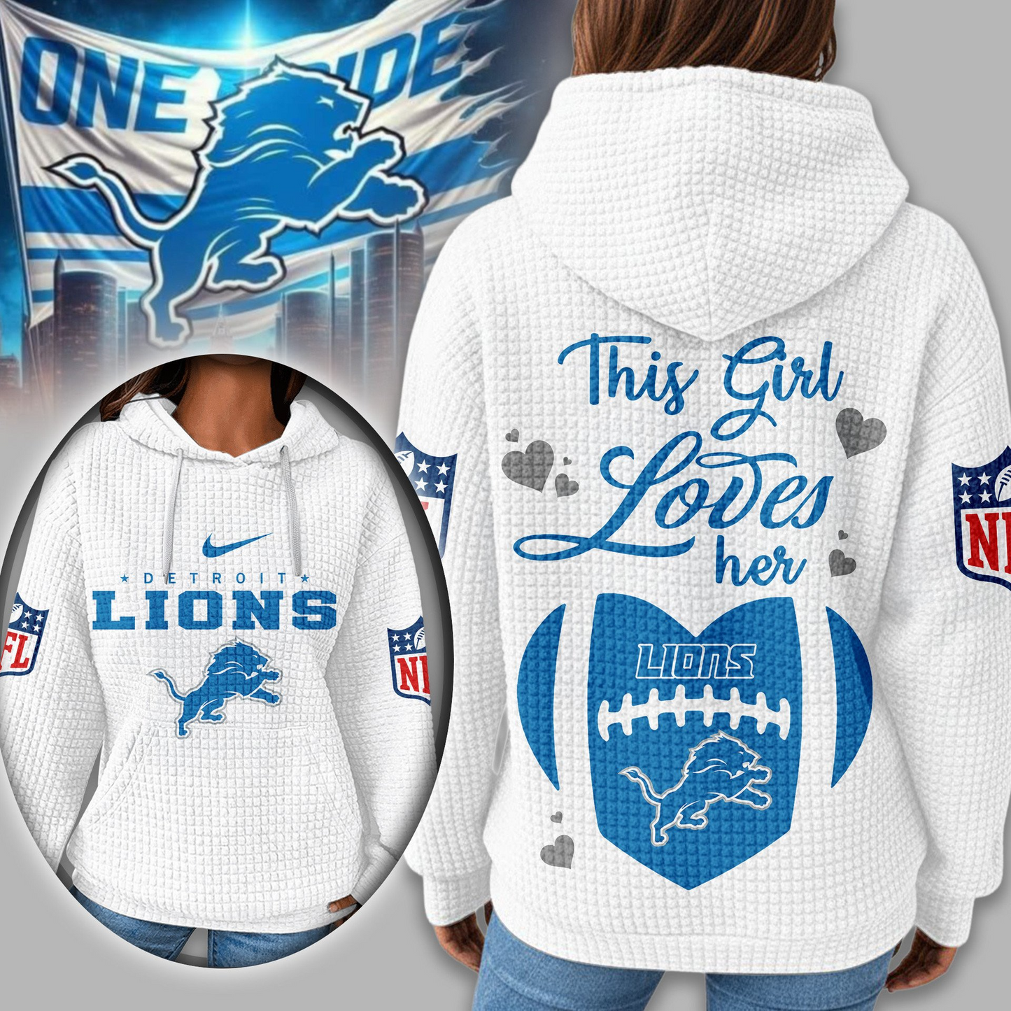 Premium NFL X DET Game Day Waffle Hoodie NDT TDT 231125