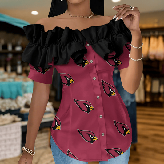 AC Premium NFL Women Ruffle Off-Shoulder Blouse DDT CTND