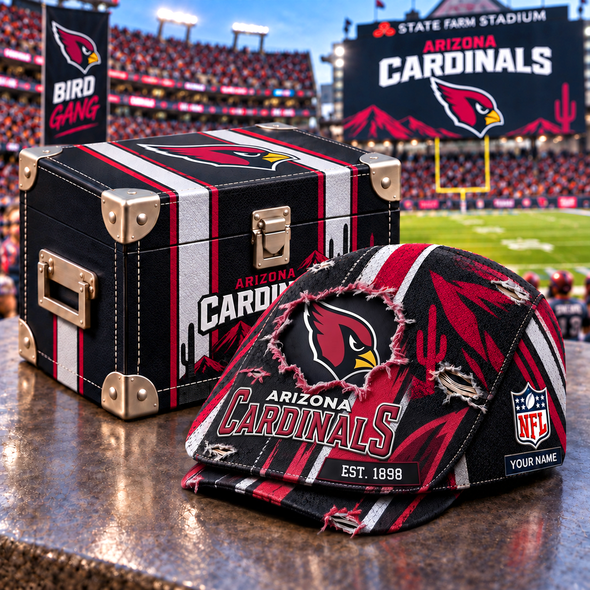 AC x NFL Distressed Flat Cap Set with Luxury Storage Box