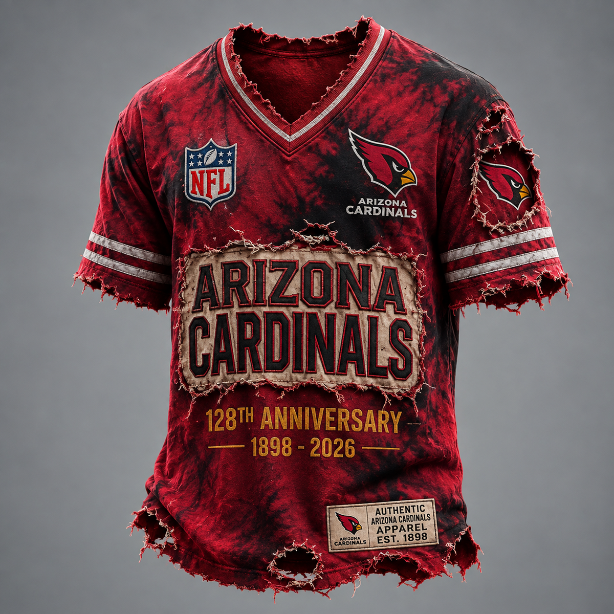 ARI X Custom Football Fan Distressed V-Neck Shirt