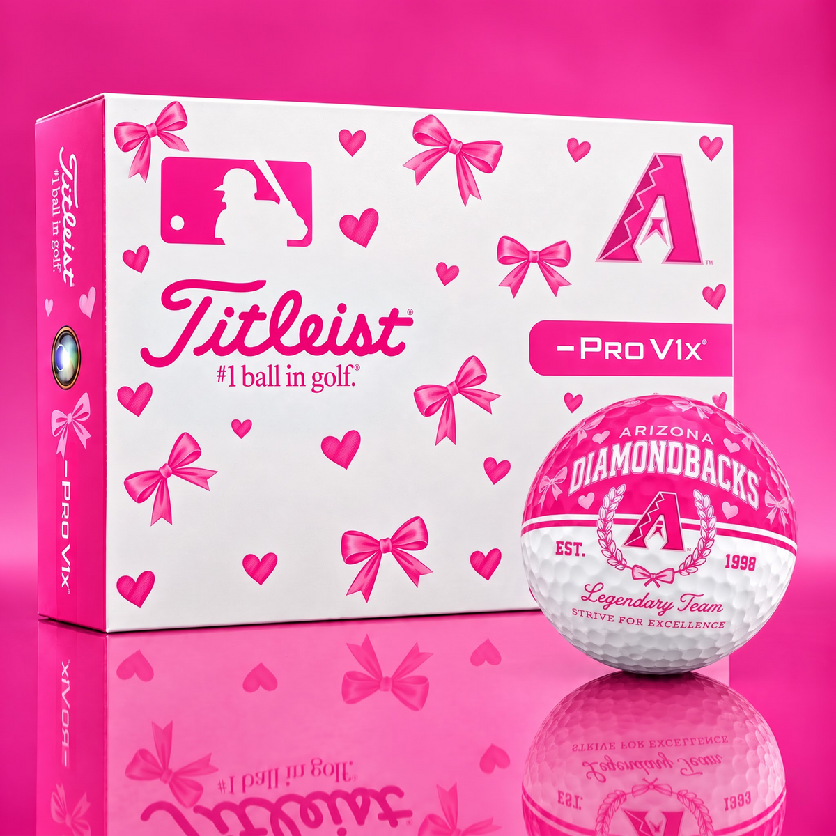 ARI X Ladies Custom MLB Pink Coquette Golf Balls – Premium Titleist Pro V1x Gift Set