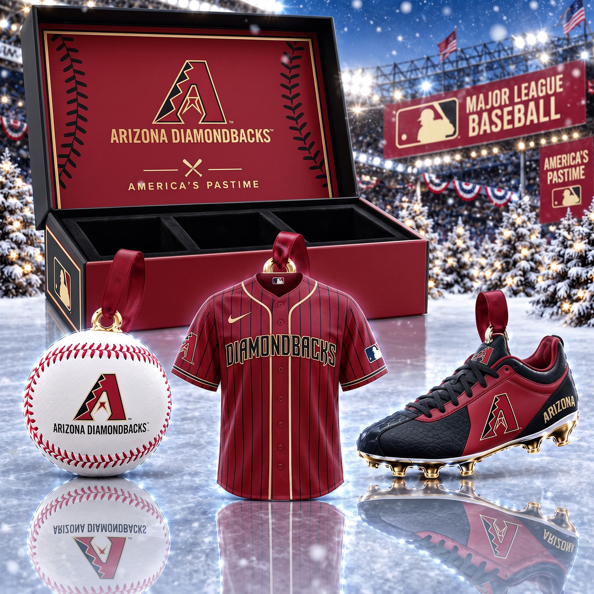 ARI X MLB Holiday Collector Ornament Box - 3-Piece Baseball Ornament Set