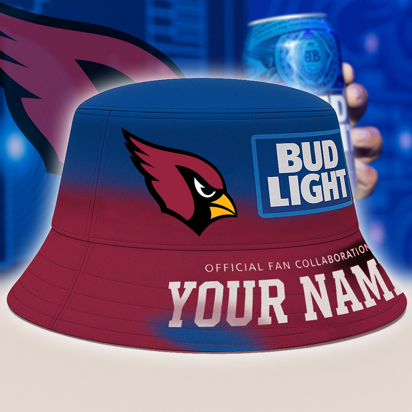 ARI x NFL Bud Light Personalized Bucket Hat DATND TANTD