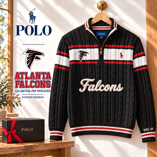ATL X PREMIUM NFL Varsity Cable-Knit Quarter-Zip Sweater