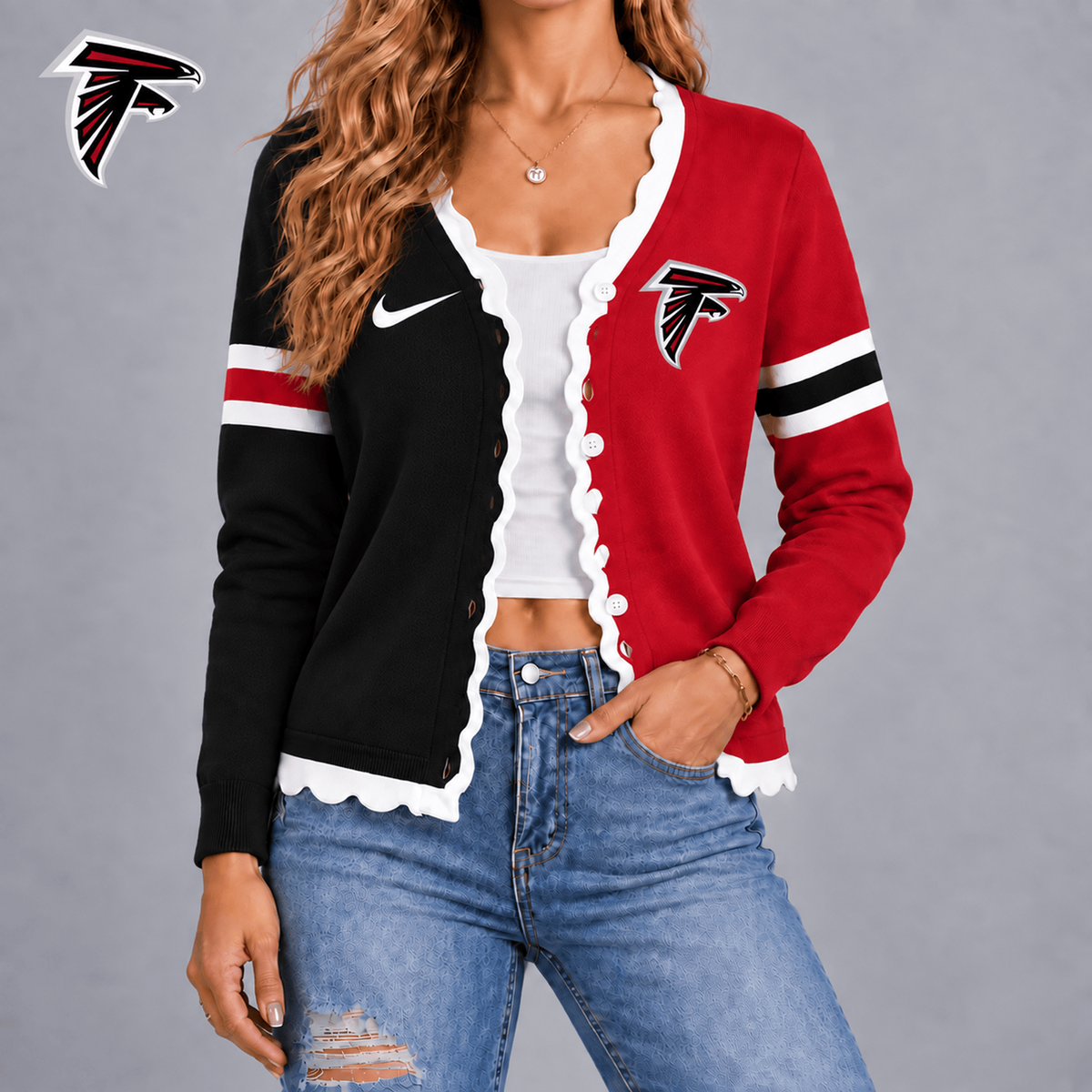 ATL X Premium NFL Varsity Stripe Button Cardigan