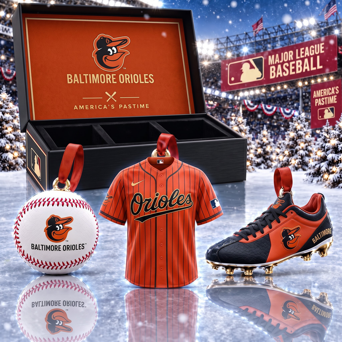 BAL X MLB Holiday Collector Ornament Box - 3-Piece Baseball Ornament Set