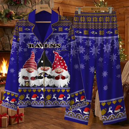 BAL X NFL Unique 3 Gnomes Art Design For The 2025 Holiday Season Satin Pajamas Set