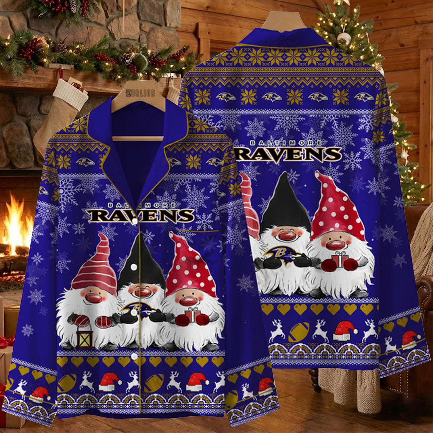 BAL X NFL Unique 3 Gnomes Art Design For The 2025 Holiday Season Satin Pajamas Set
