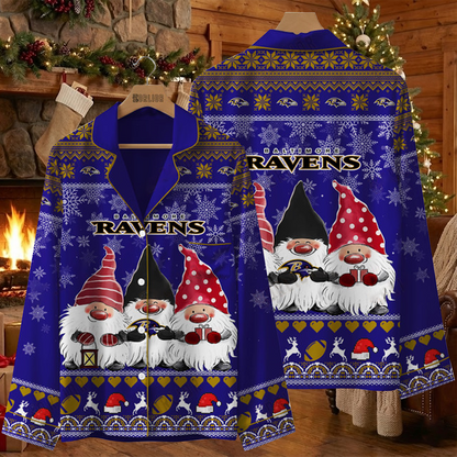 BAL X NFL Unique 3 Gnomes Art Design For The 2025 Holiday Season Satin Pajamas Set