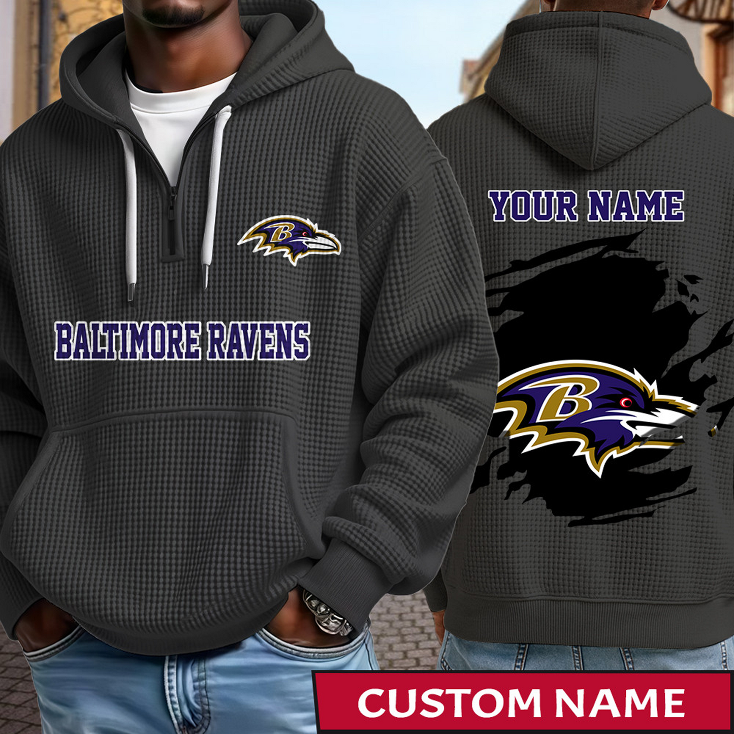 BAL x NFL Waffle Half Zip Hoodie DATND TANTD