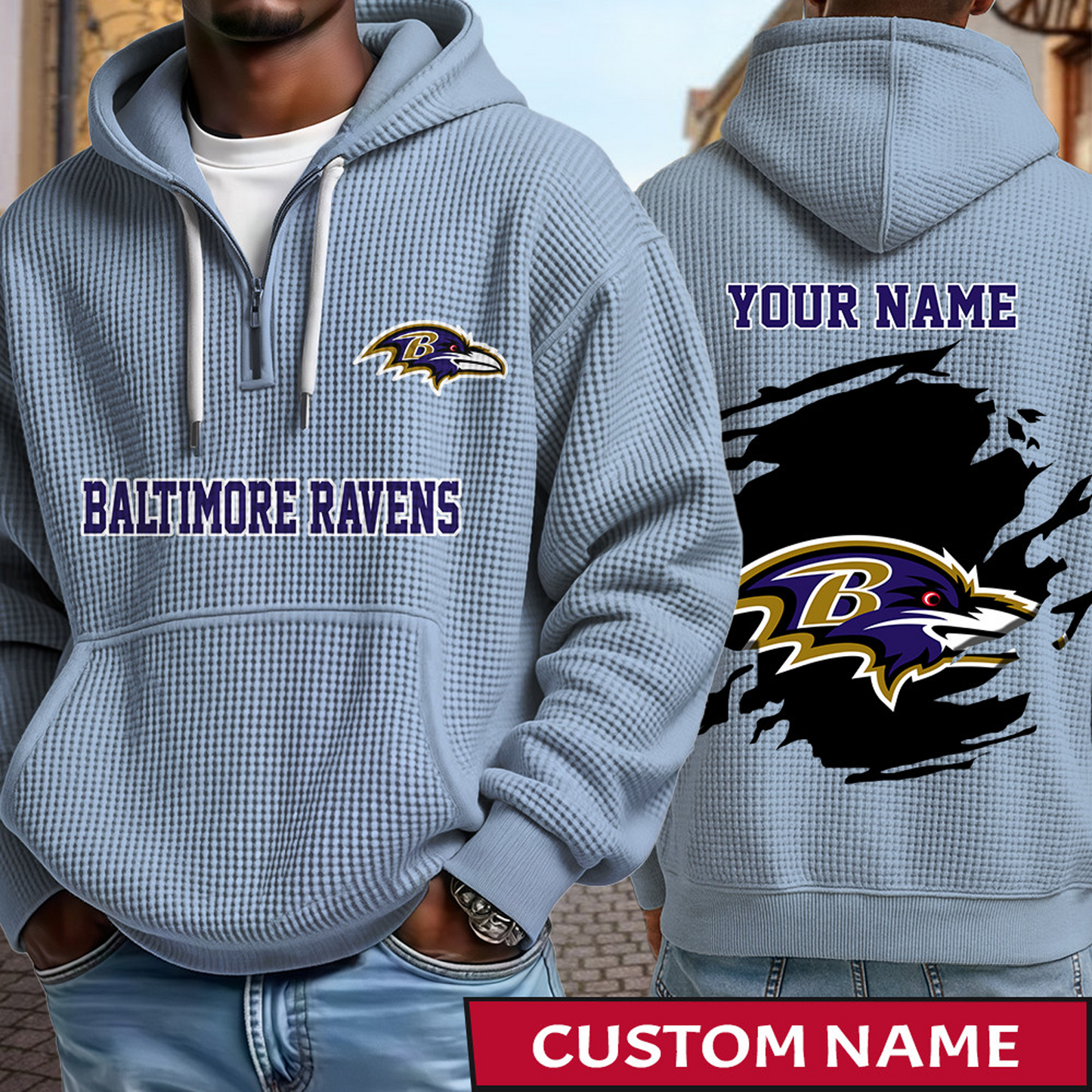 BAL x NFL Waffle Half Zip Hoodie DATND TANTD