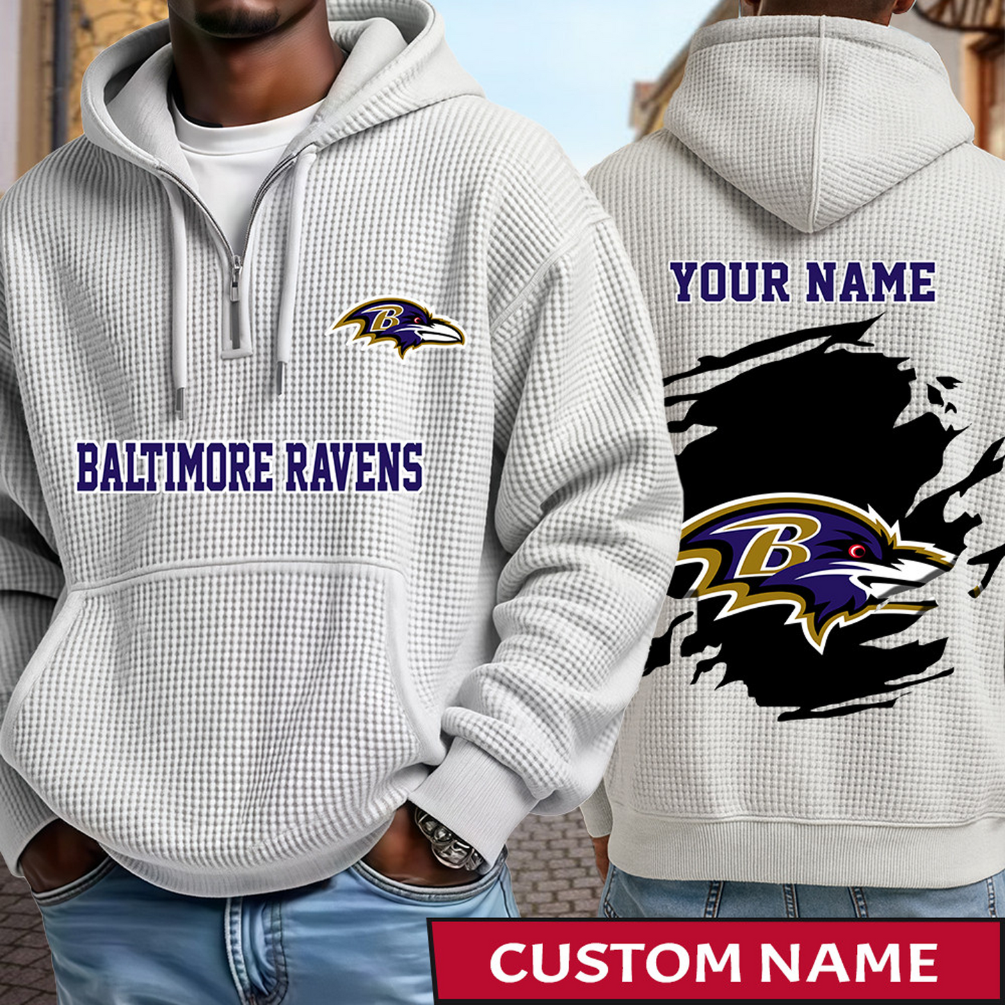 BAL x NFL Waffle Half Zip Hoodie DATND TANTD