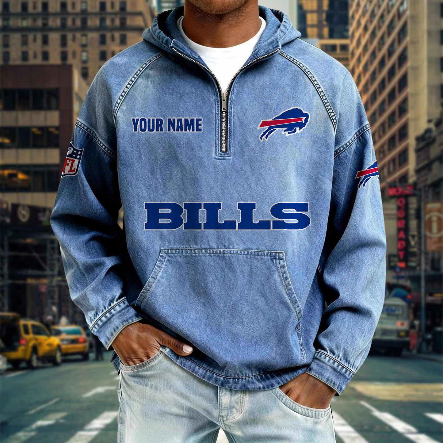 BB x NFL Denim Long - Sleeved Hooded Sweatshirt DDT NTL