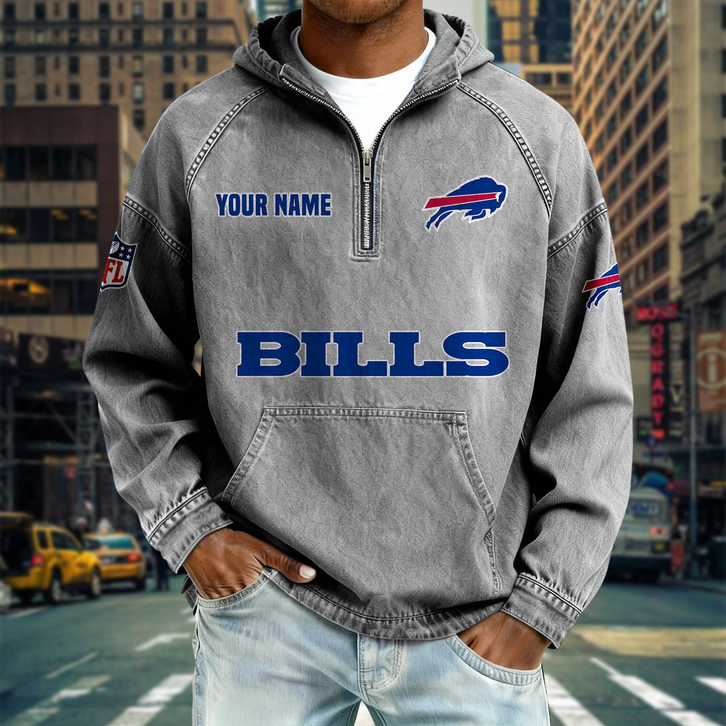 BB x NFL Denim Long - Sleeved Hooded Sweatshirt DDT NTL