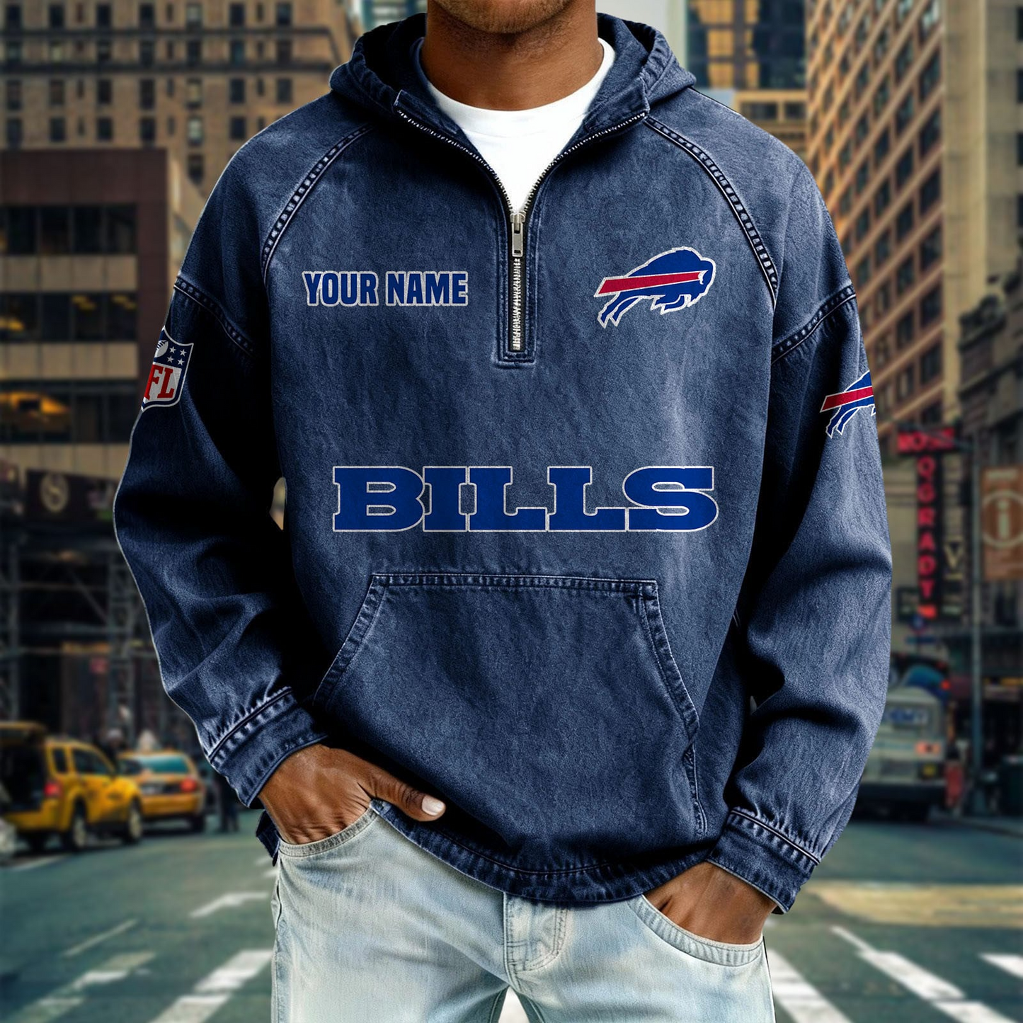 BB x NFL Denim Long - Sleeved Hooded Sweatshirt DDT NTL