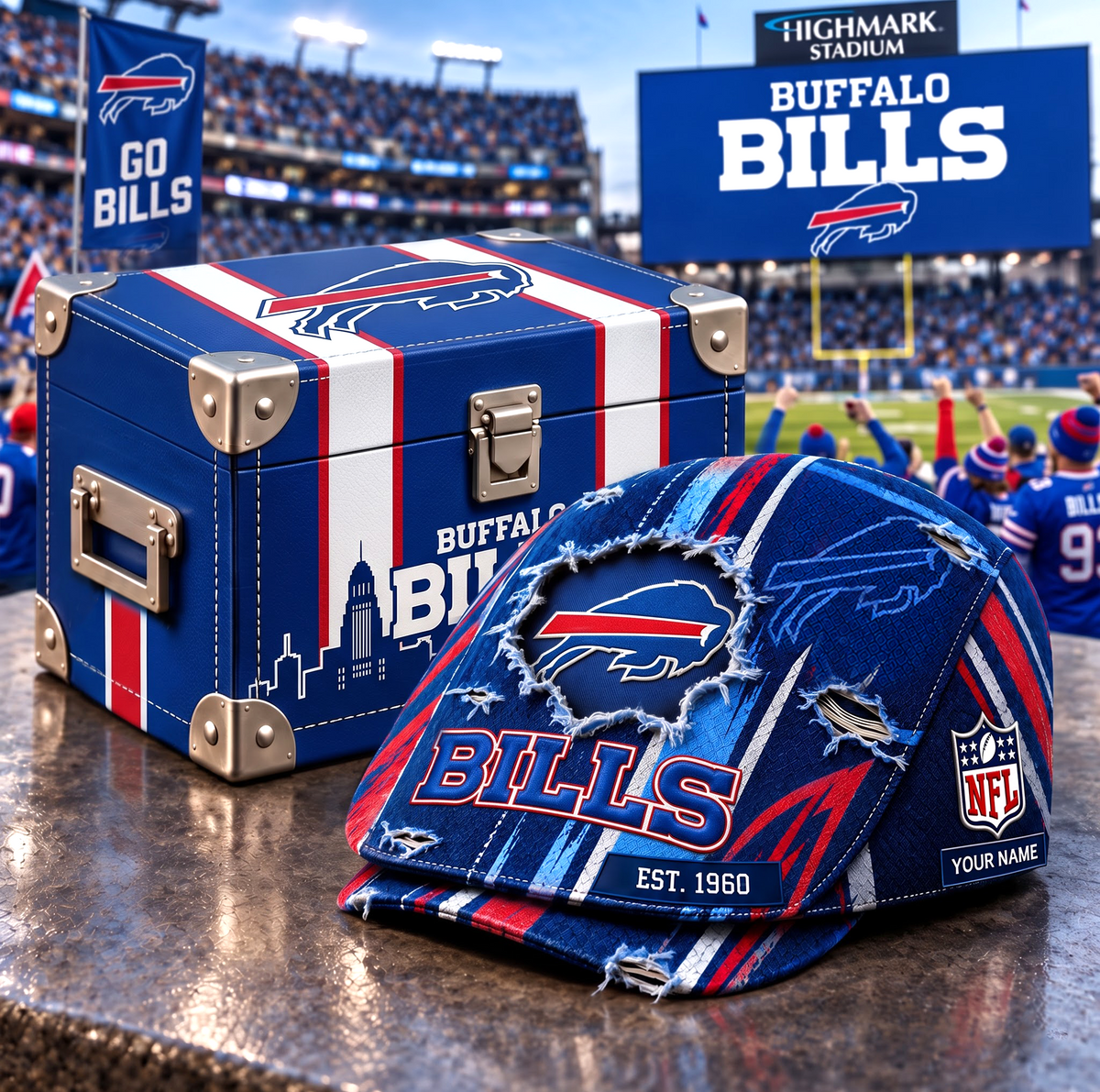 BB x NFL Distressed Flat Cap Set with Luxury Storage Box