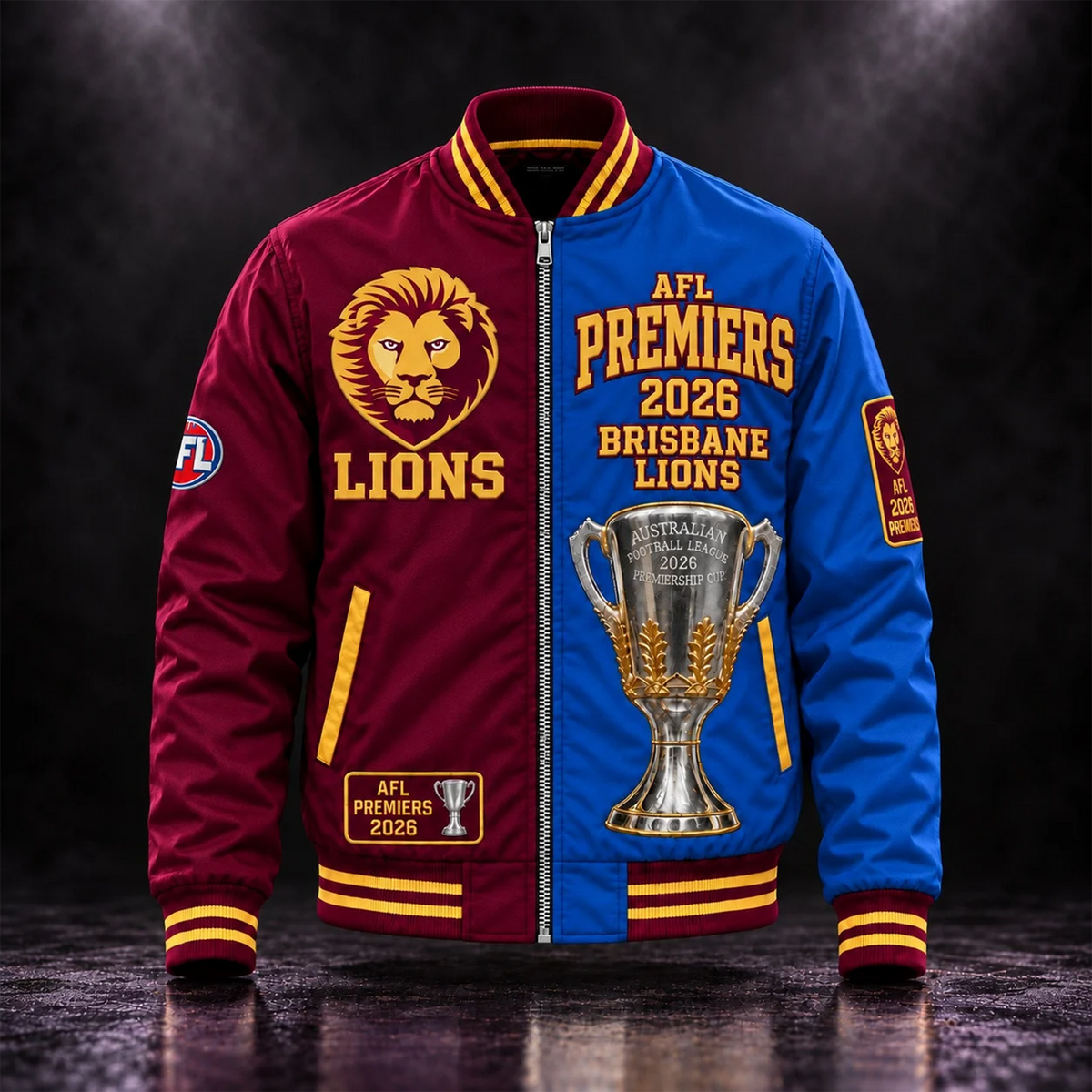 BL 2026 AFL Premiers Split Color Bomber Jacket Championship Trophy