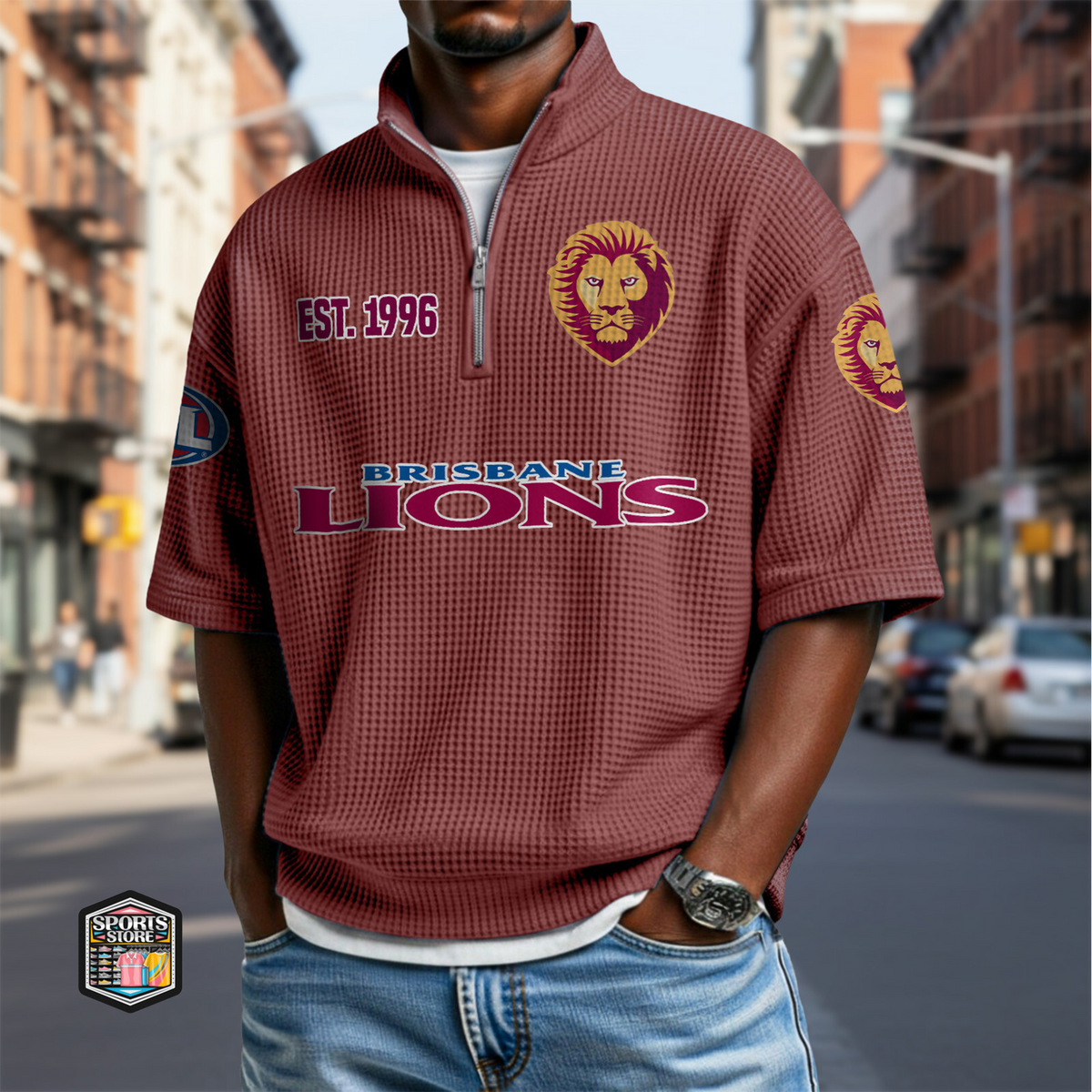 BL EST 1996 Men's Quarter Zip Waffle Knit Short Sleeve Polo Shirt
