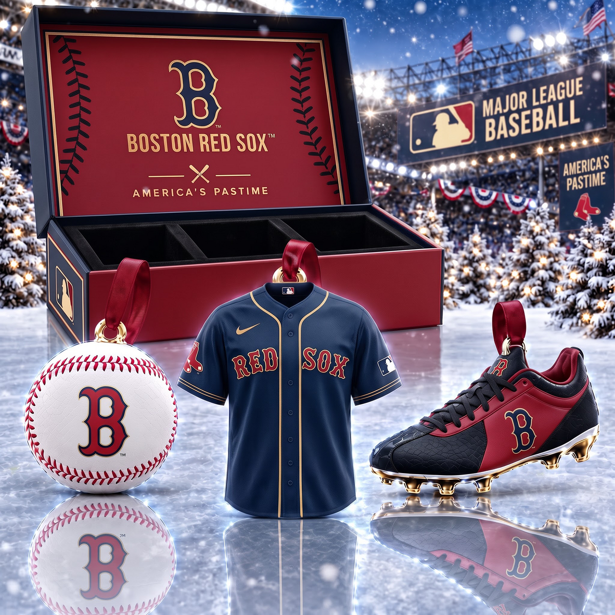 BOS X MLB Holiday Collector Ornament Box - 3-Piece Baseball Ornament Set