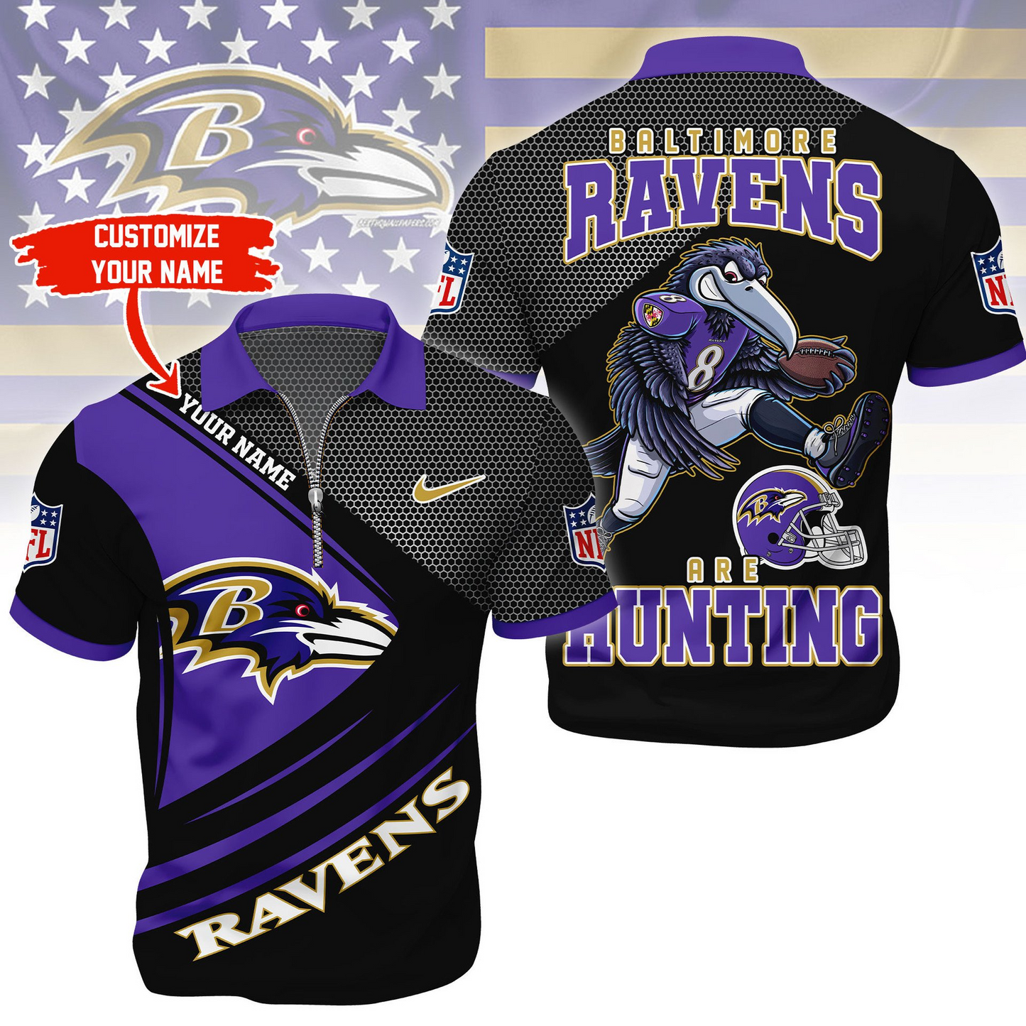 BR Premium NFL Game Day Polo With Zipper Shirt DDT NTL