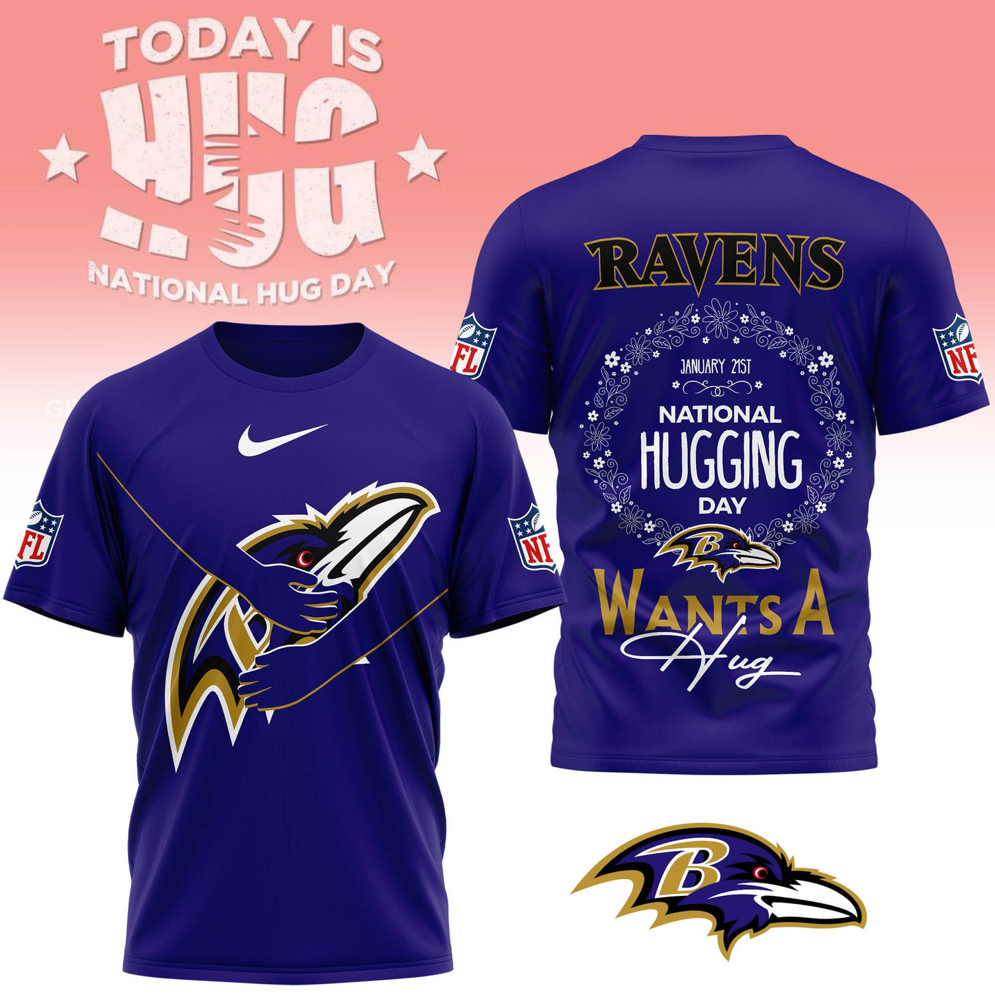 BR Premium NFL National Hugging Day 3D Shirt DDT NTL