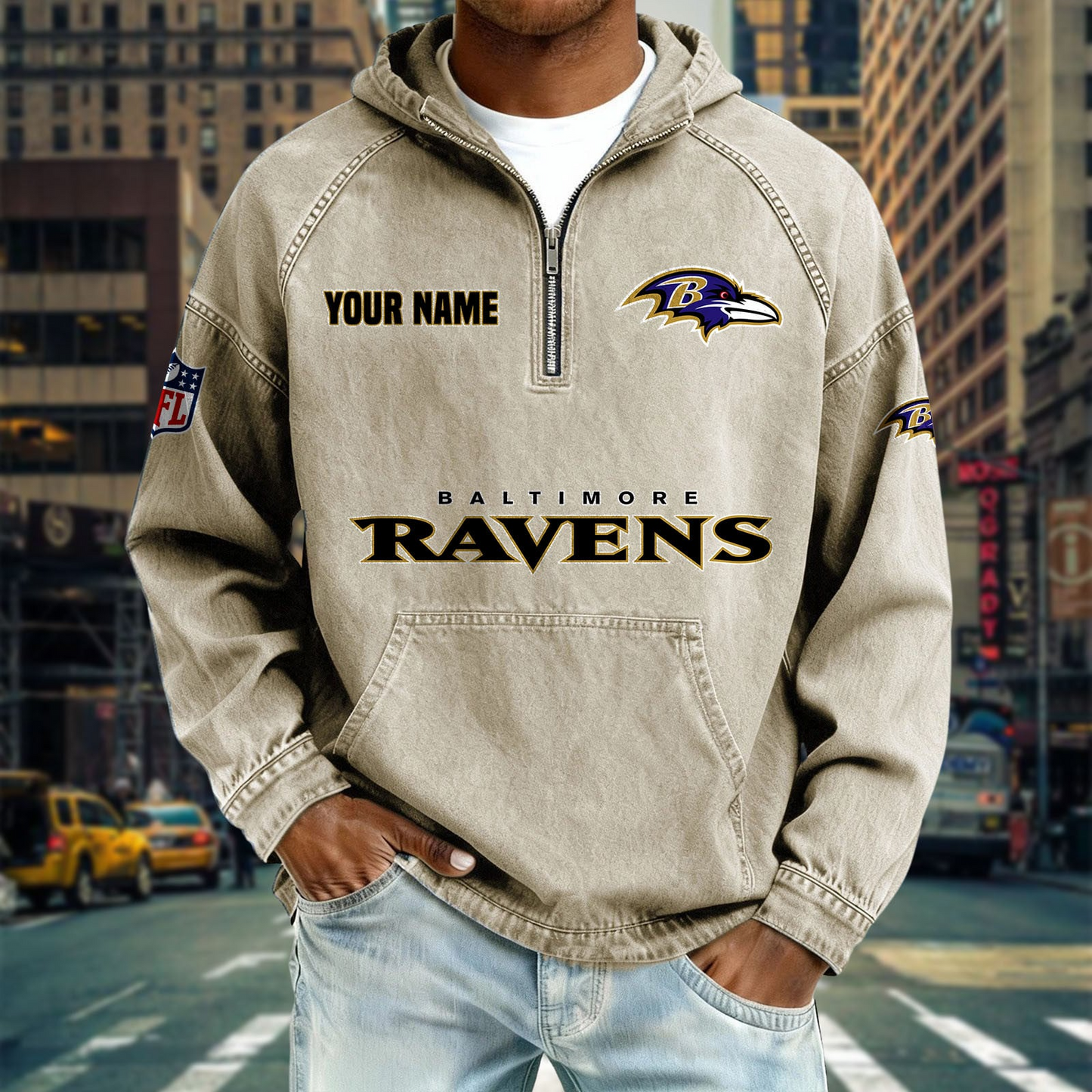 BR x NFL Denim Long - Sleeved Hooded Sweatshirt DDT NTL