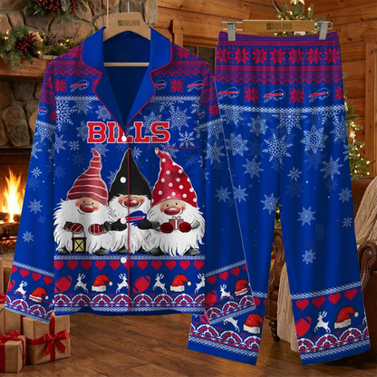 BUF X NFL Unique 3 Gnomes Art Design For The 2025 Holiday Season Satin Pajamas Set