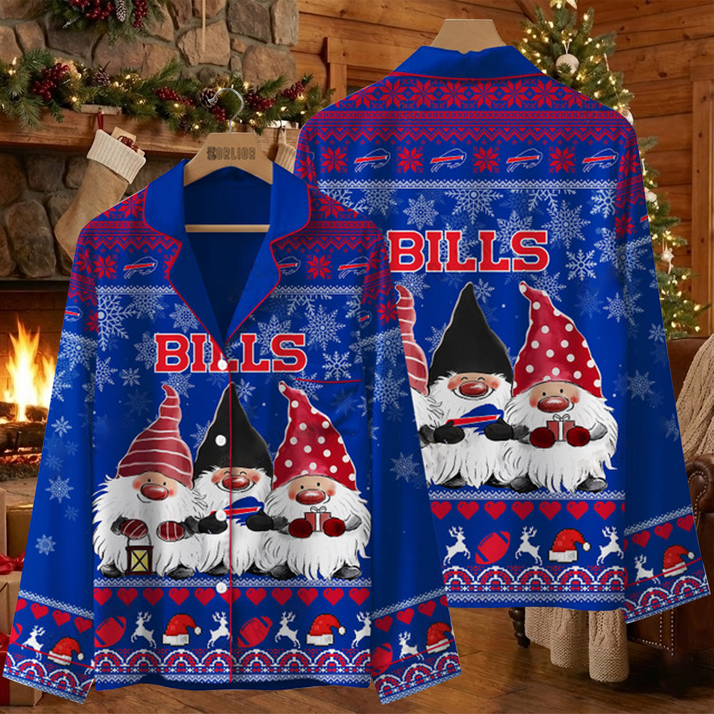 BUF X NFL Unique 3 Gnomes Art Design For The 2025 Holiday Season Satin Pajamas Set