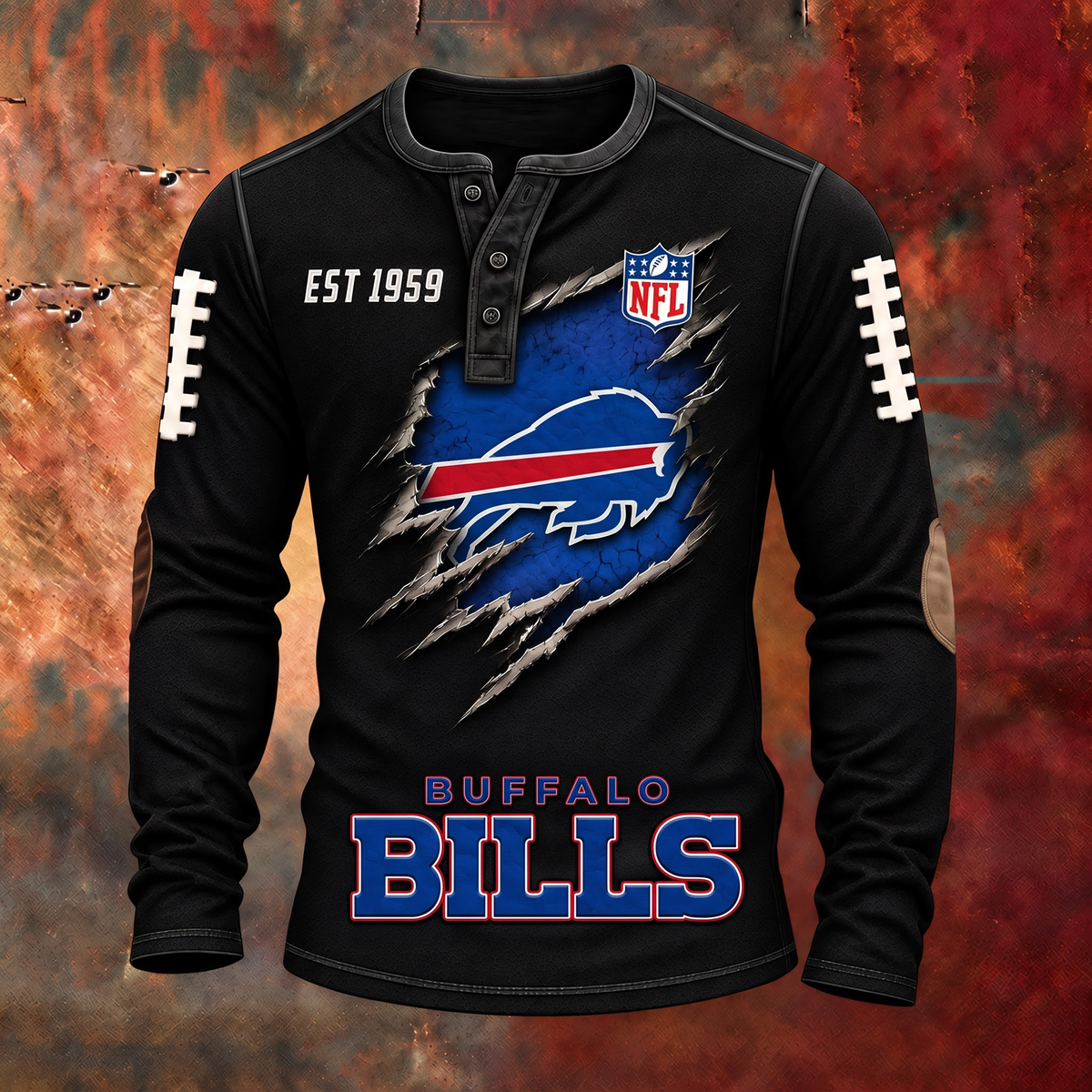 BUF X PREMIUM NFL Distressed Long Sleeve Jersey 1709 V2