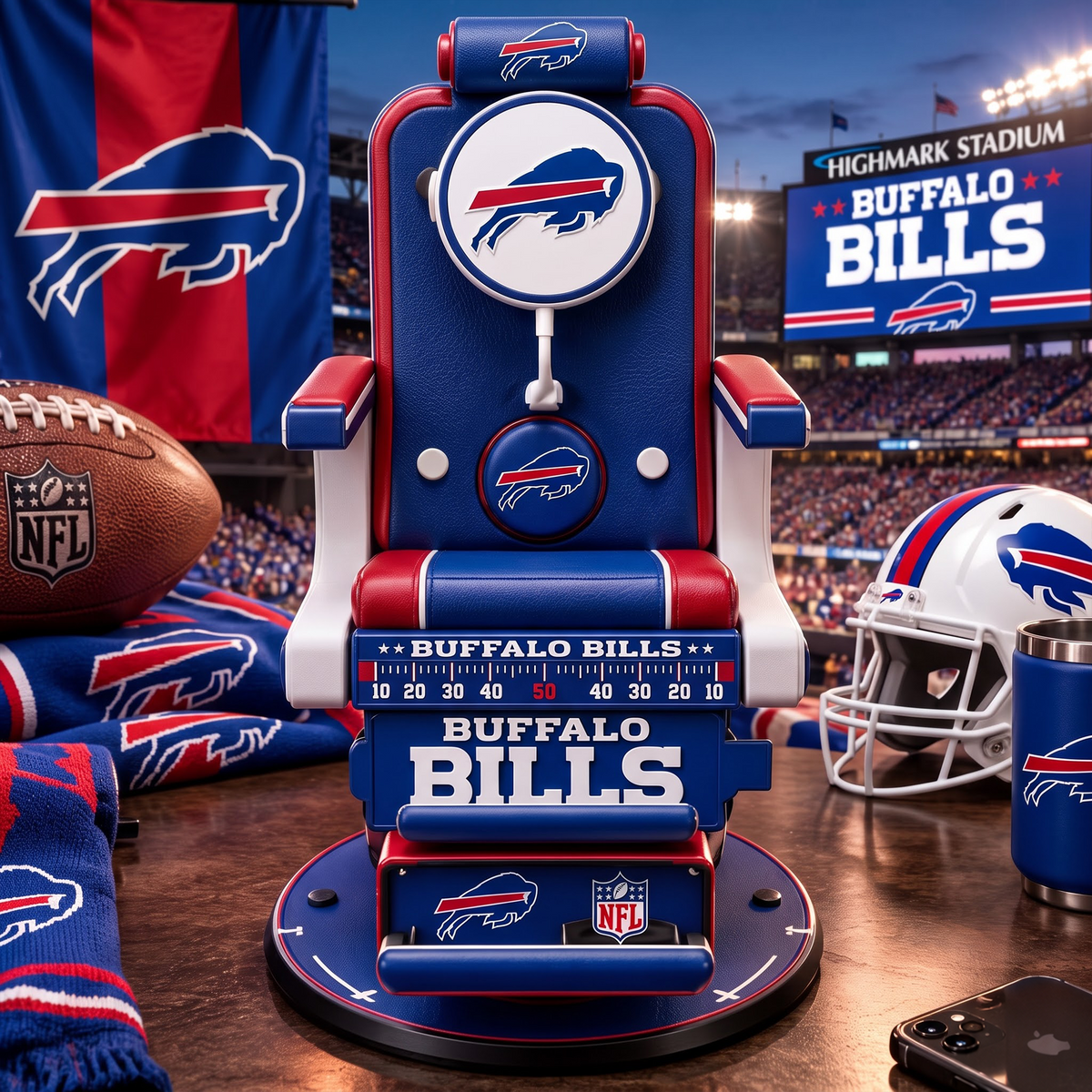 BUF X Personalized NFL Fan Barber Chair Desk Phone Stand
