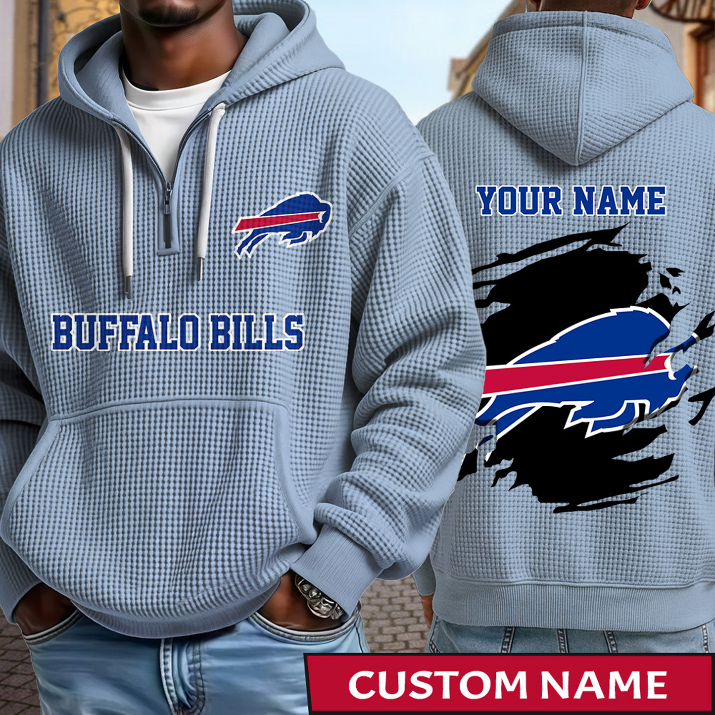 BUF x NFL Waffle Half Zip Hoodie DATND TANTD