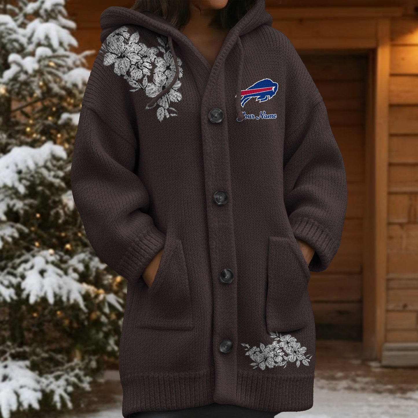BUF x NFL Women's Casual Knitted Hooded Cardigan DATND TANTD 211125