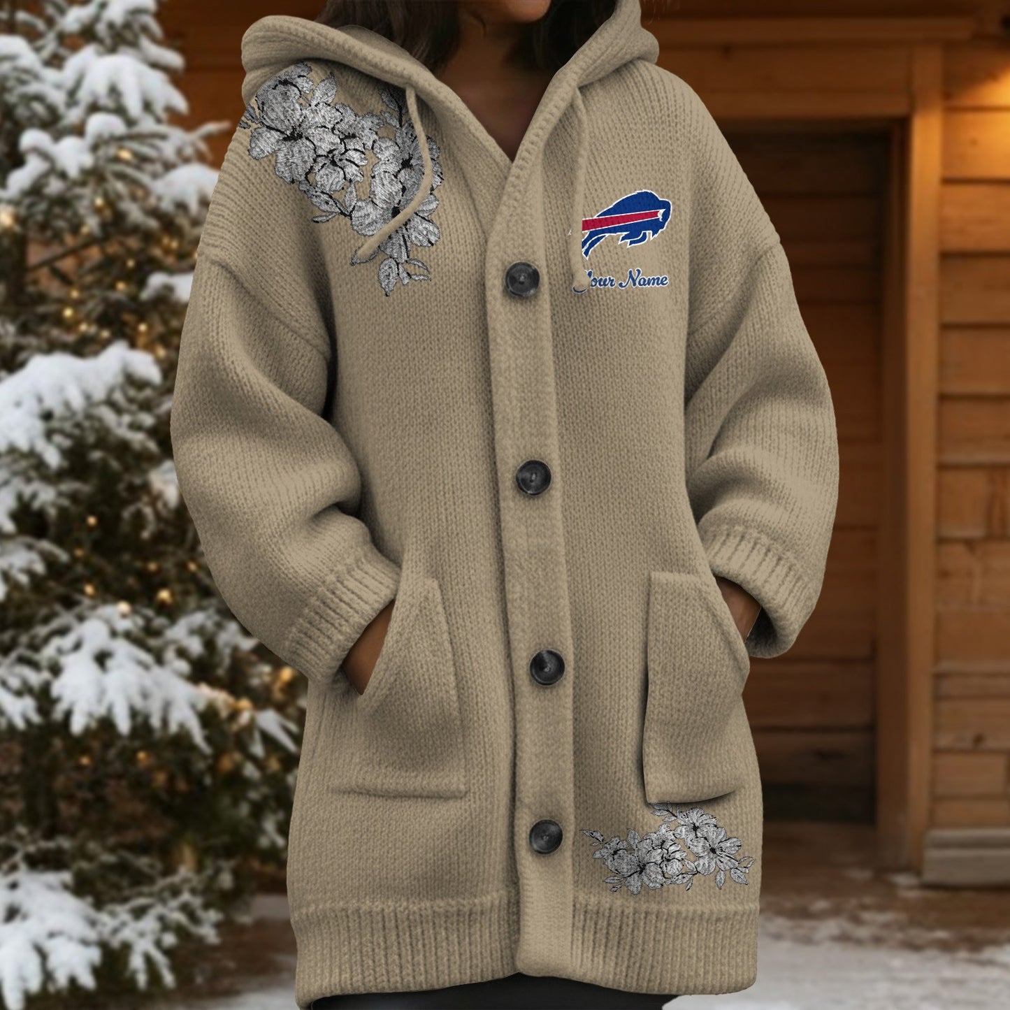 BUF x NFL Women's Casual Knitted Hooded Cardigan DATND TANTD 211125