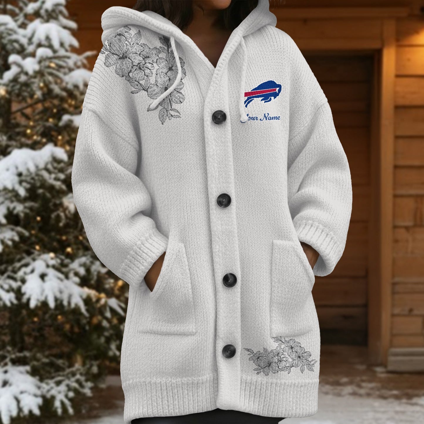 BUF x NFL Women's Casual Knitted Hooded Cardigan DATND TANTD 211125