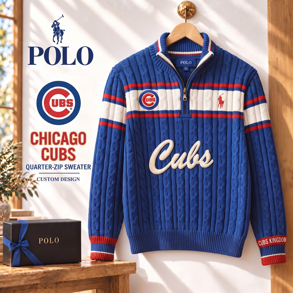 CC x PREMIUM MLB Varsity Cable-Knit Quarter-Zip Sweater