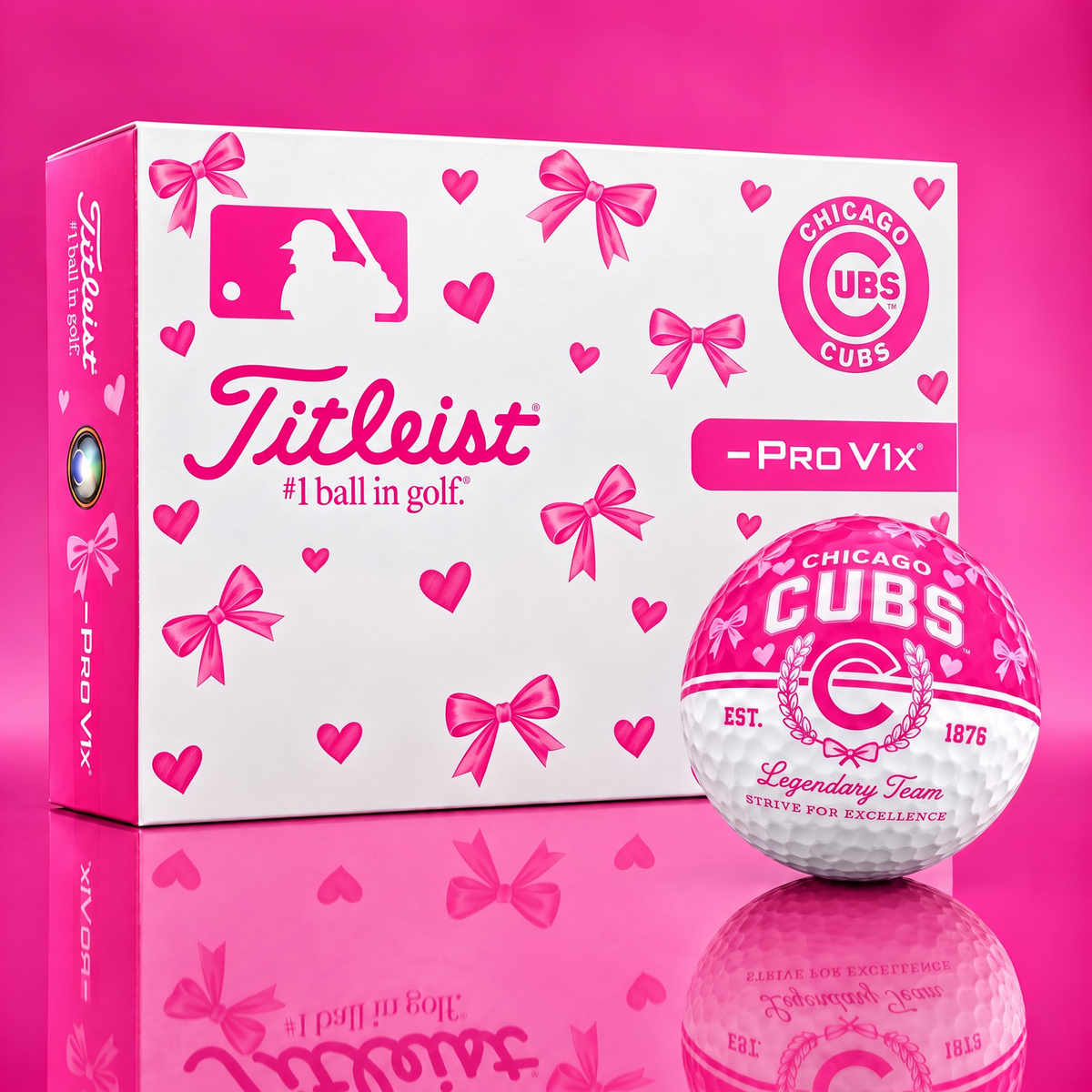 CHC X Ladies Custom MLB Pink Coquette Golf Balls – Premium Titleist Pro V1x Gift Set