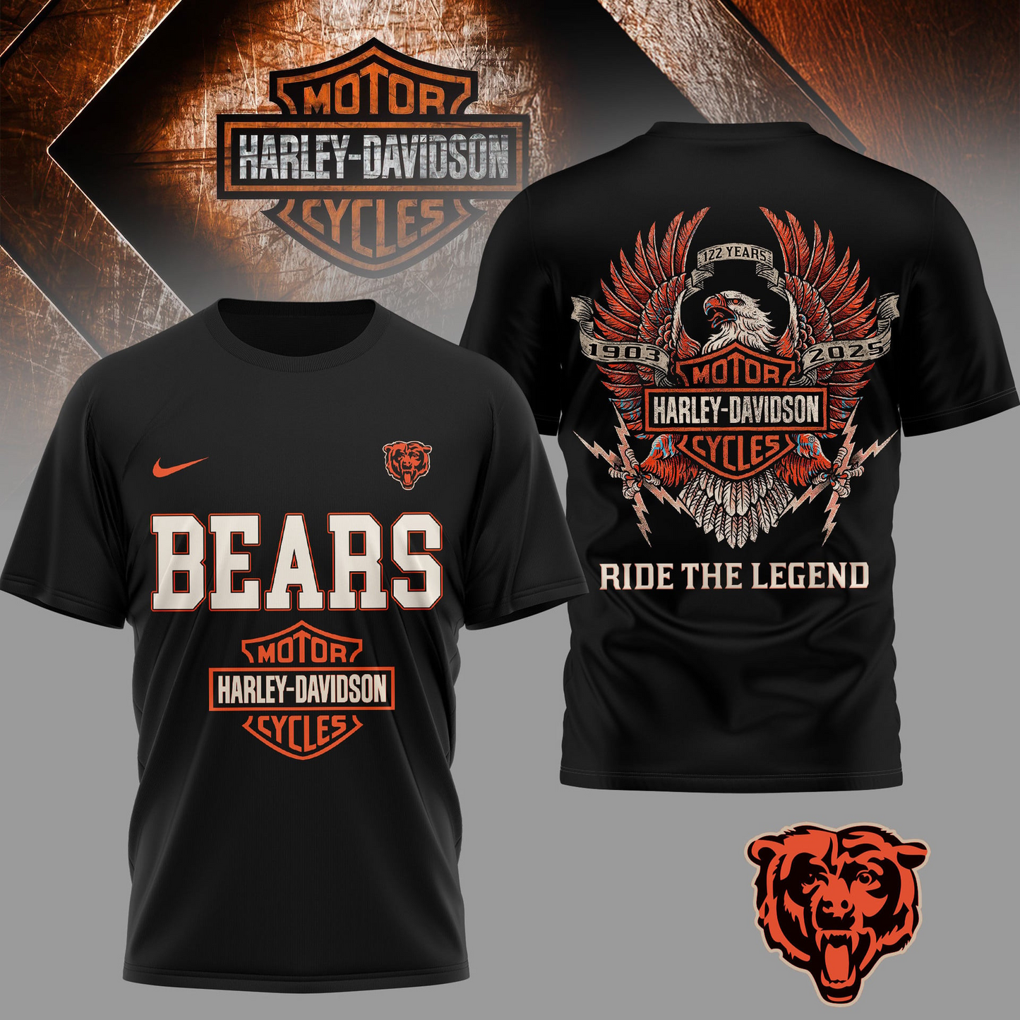 CHI Premium NFL 122 Year Motorcycle 3D Shirt DDT NTL