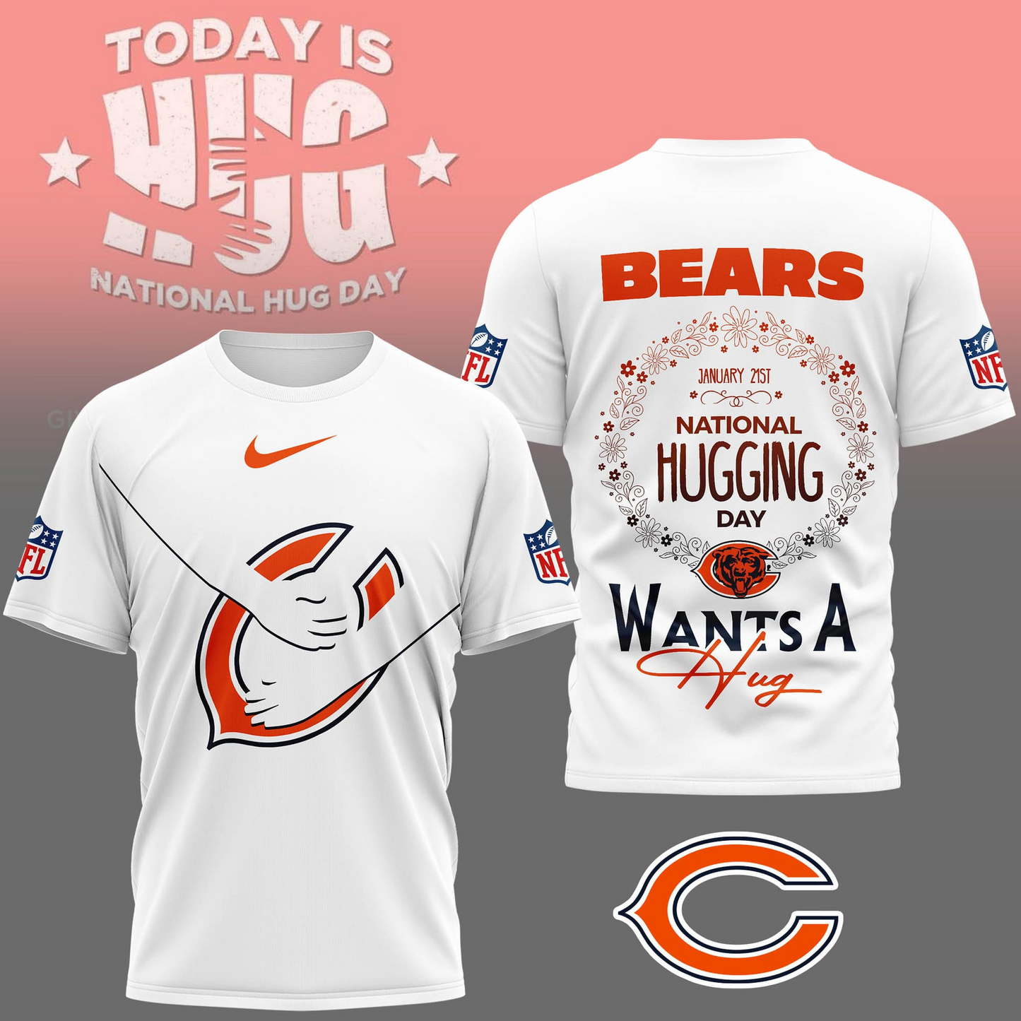 CHI Premium NFL National Hugging Day 3D Shirt DDT NTL