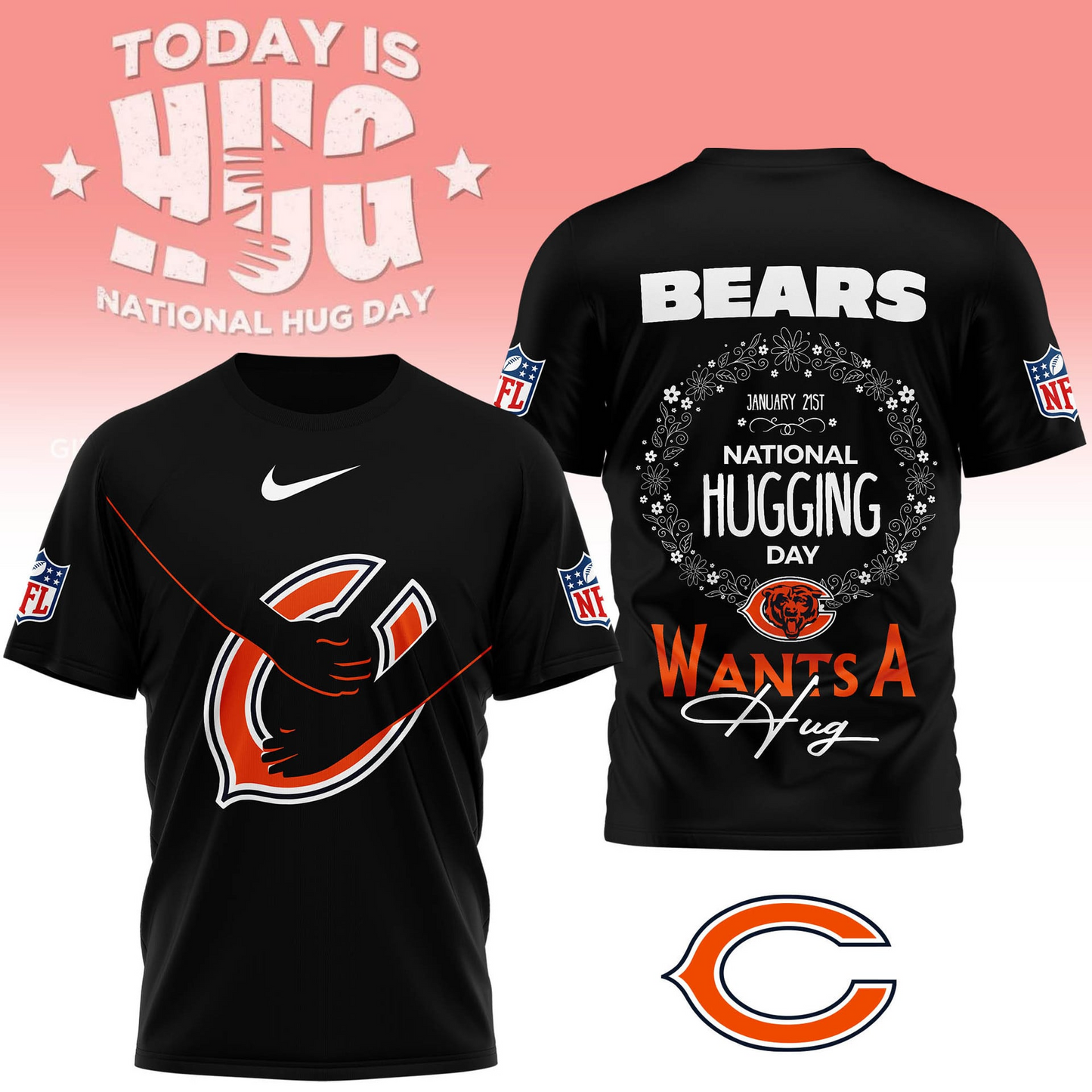 CHI Premium NFL National Hugging Day 3D Shirt DDT NTL