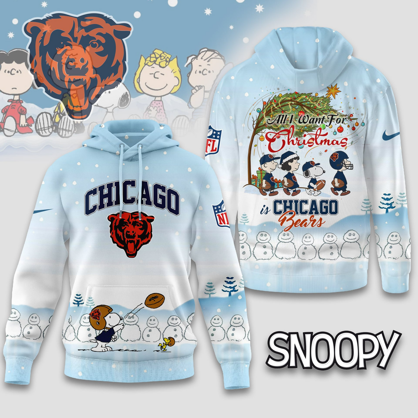CHI Premium NFL Peanuts Snow Day Hoodie DDT CTND