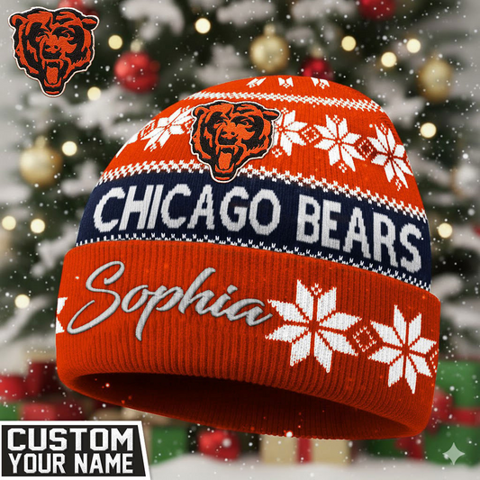 CHI Premium NFL Personalized Football Beanie Hat DDT NTL