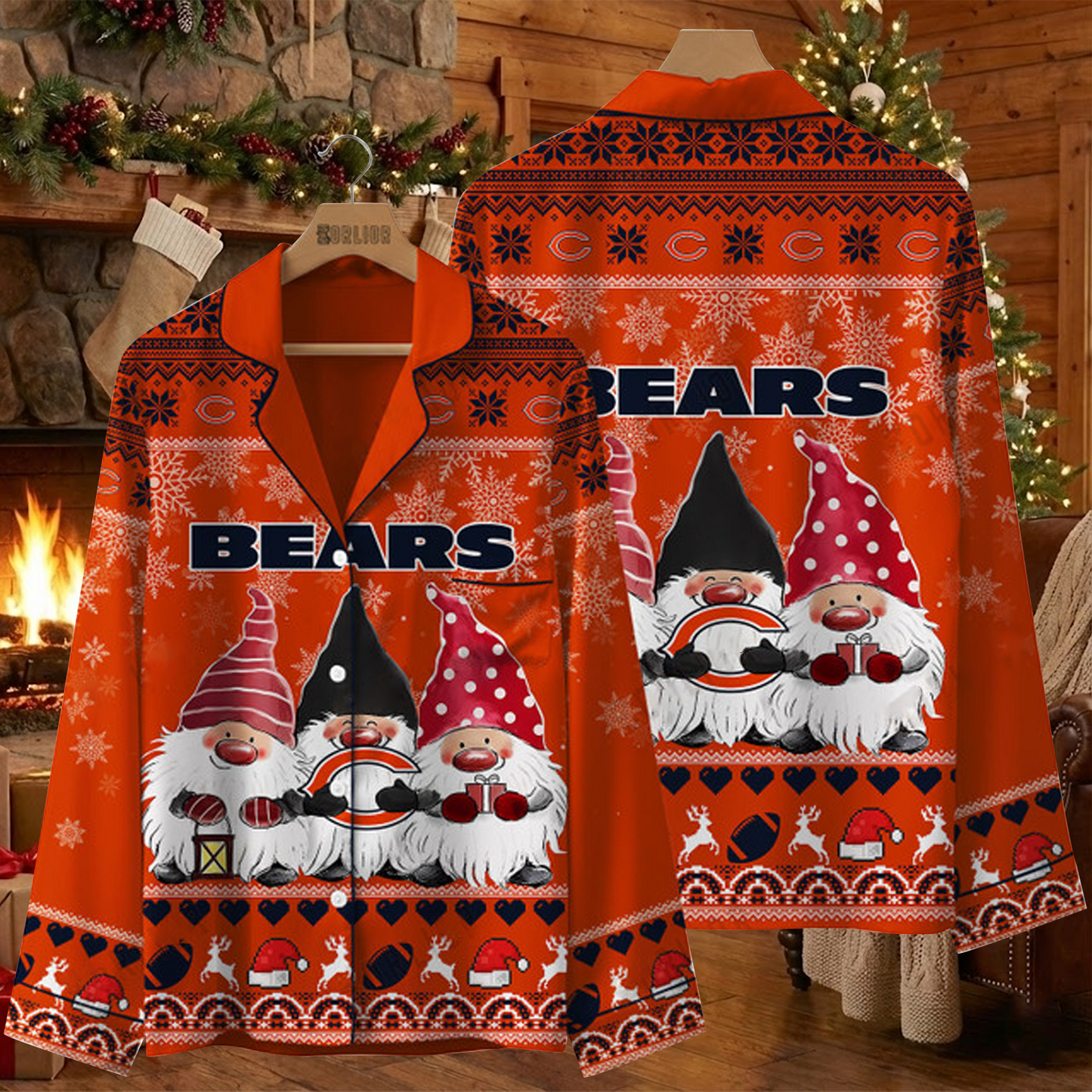 CHI X NFL Unique 3 Gnomes Art Design For The 2025 Holiday Season Satin Pajamas Set