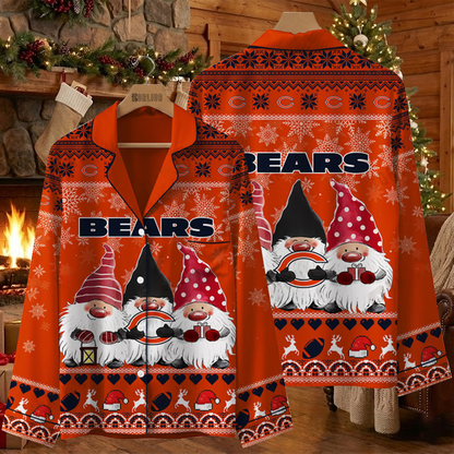 CHI X NFL Unique 3 Gnomes Art Design For The 2025 Holiday Season Satin Pajamas Set