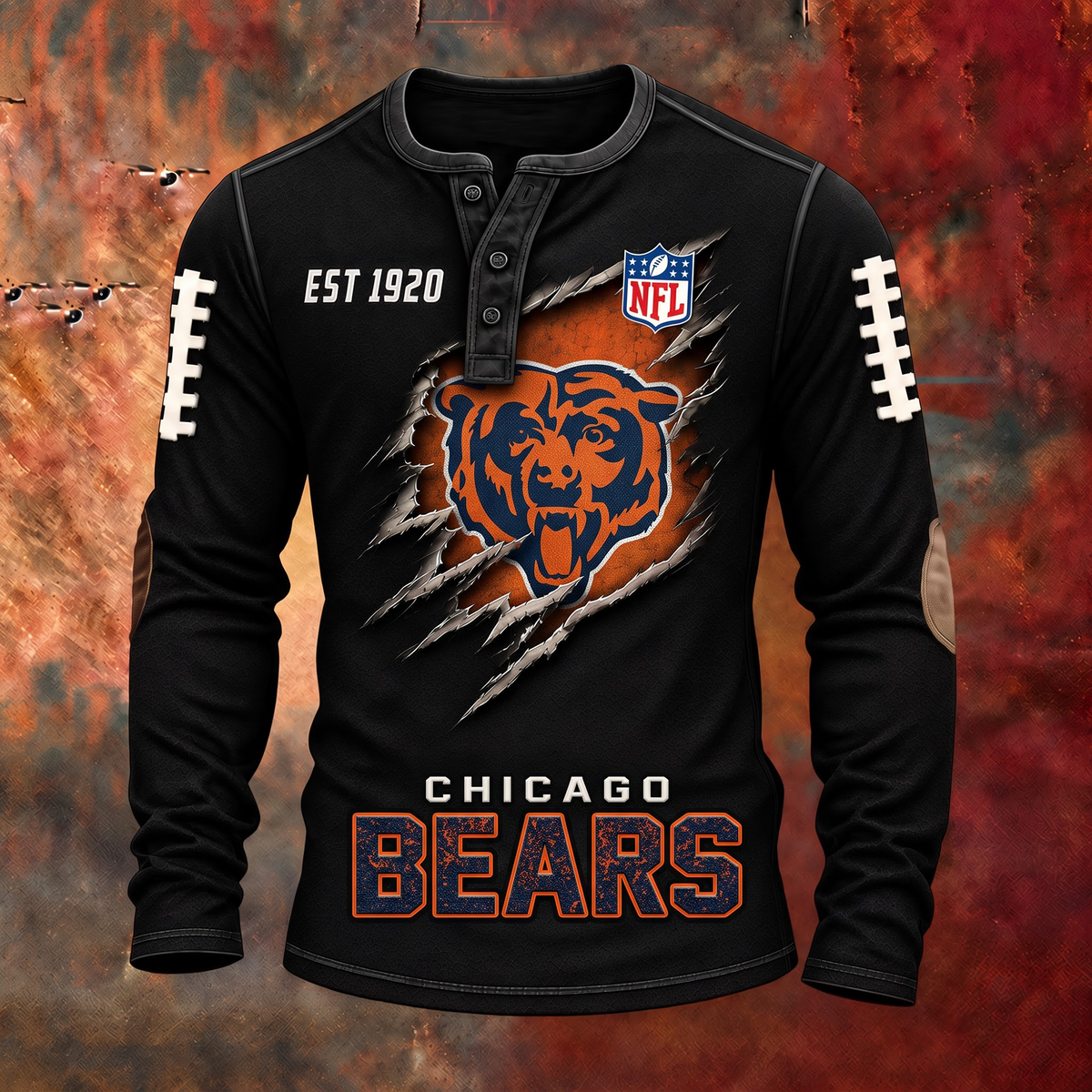 CHI X PREMIUM NFL Distressed Long Sleeve Jersey 1709 V2