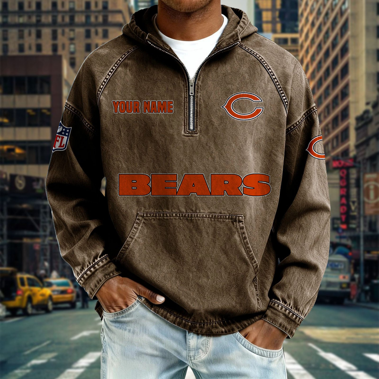 CHI x NFL Denim Long - Sleeved Hooded Sweatshirt DDT NTL