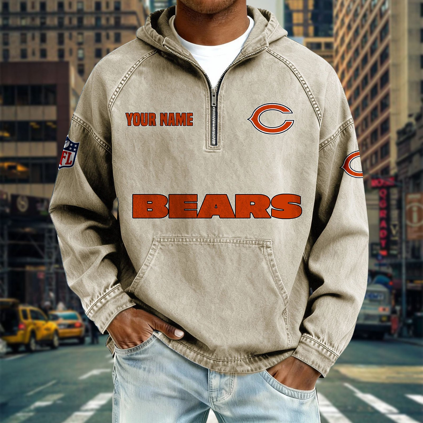 CHI x NFL Denim Long - Sleeved Hooded Sweatshirt DDT NTL