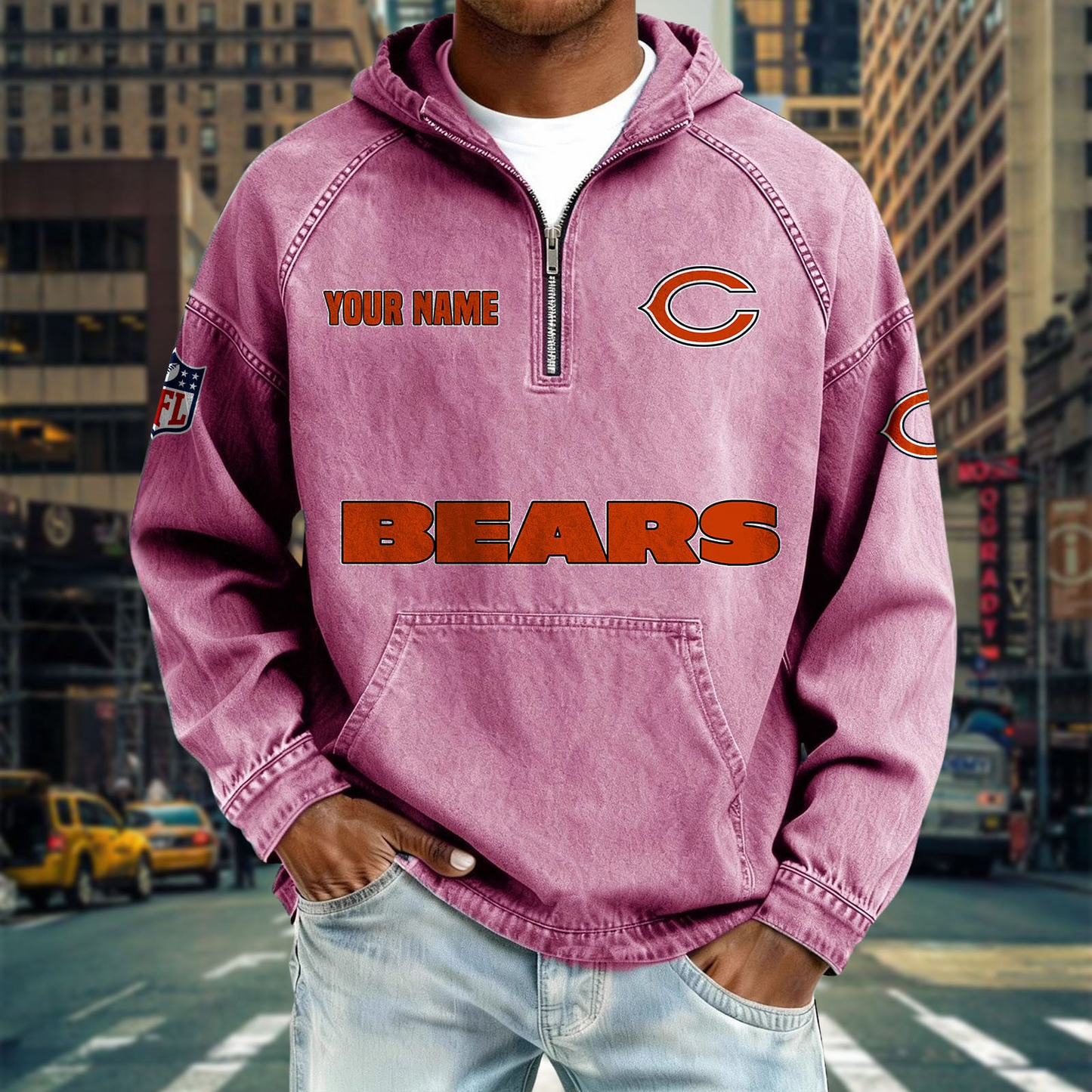 CHI x NFL Denim Long - Sleeved Hooded Sweatshirt DDT NTL