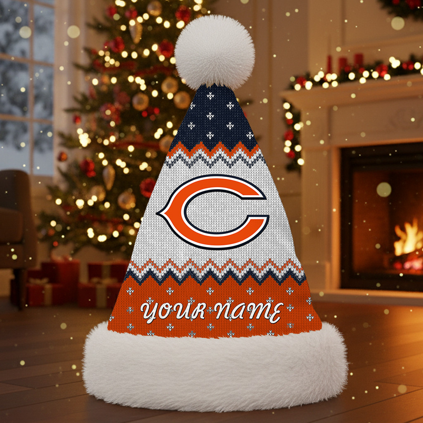 CHI x NFL Personalized Santa Hat Christmas DATND TANTD